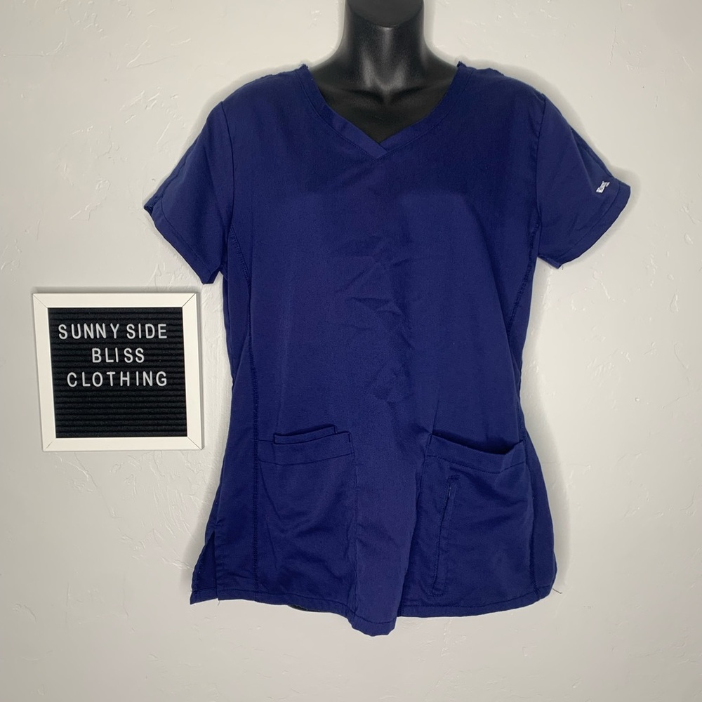 Grey’s Anatomy Barco Blue/Purple V-Neck Scrub Top Nurse Uniform Size Medium